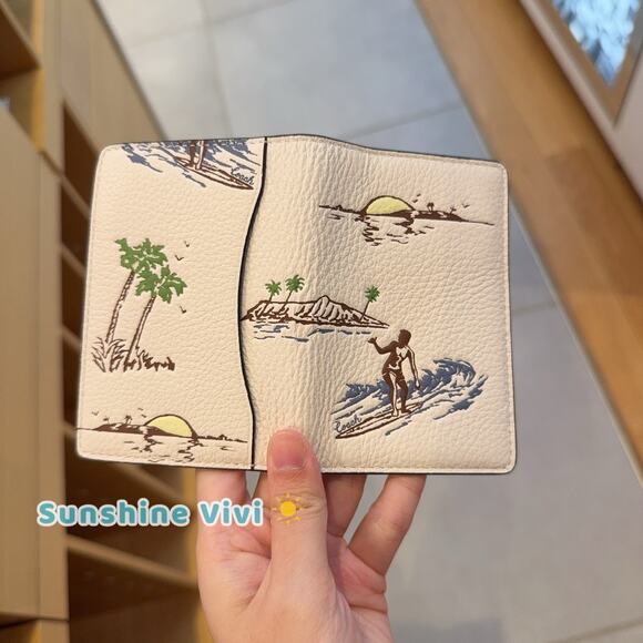 NWT Coach Leather ID Card Wallet Surf Print CBJ94 Chalk Multi - Picture 2 of 6